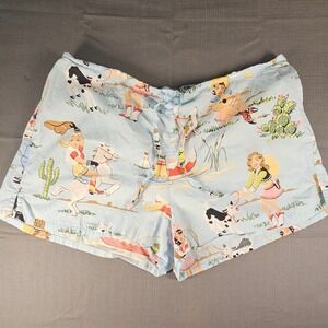 Nick & Nora Light Blue Western Print Cotton Pajama Shorts